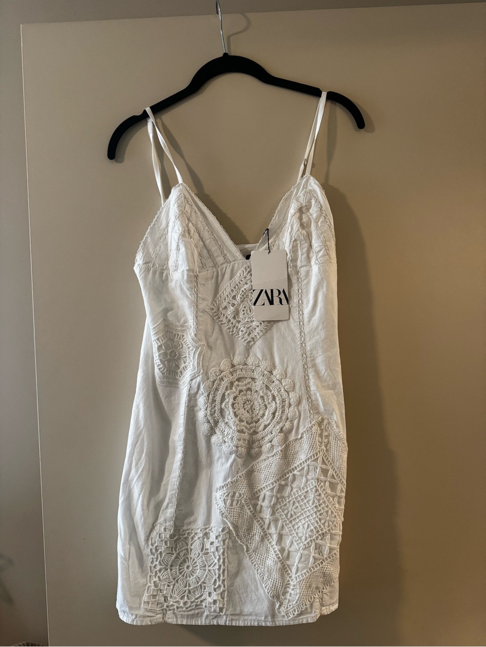 Zara White Crochet Patchwork Slip Dress